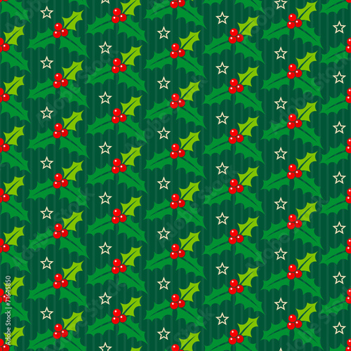 Seamless Pattern Holly Stars Green