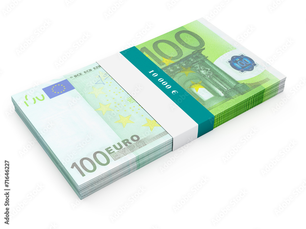 Bundle of 100 euro banknotes bills isolated Bundle of 100 euro banknotes bills isolated