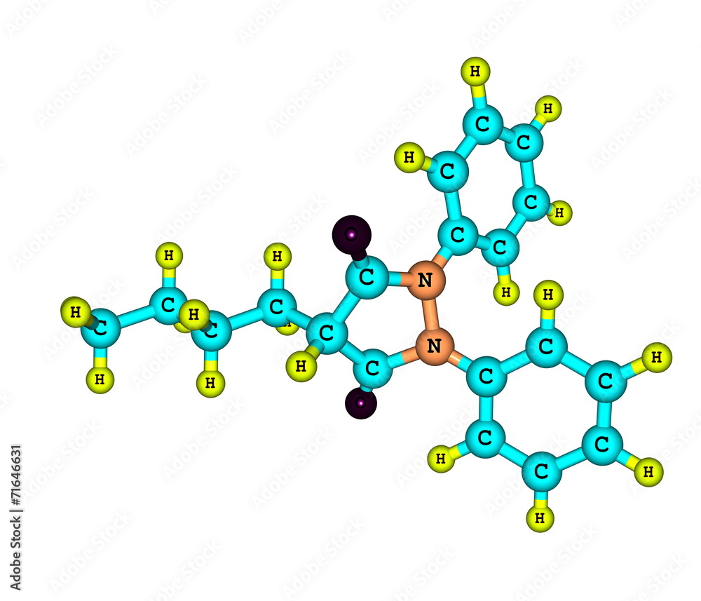 Phenylbutazone molecule isolated on white Phenylbutazone molecule isolated on white