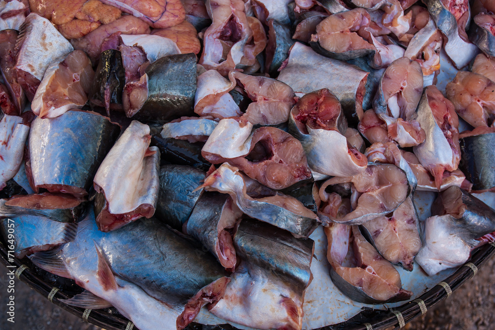Fish cut into pieces sold in the market. Fish cut into pieces sold in the market.