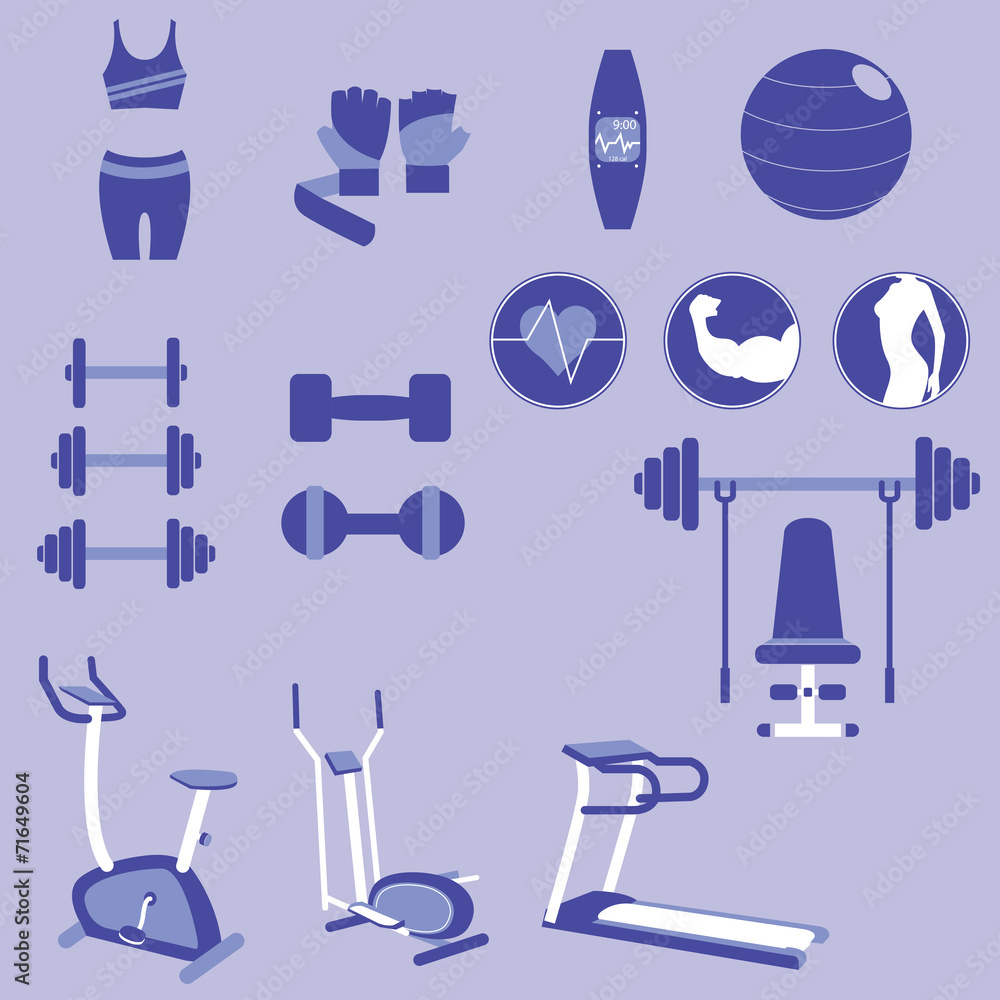 Set of Weight Training and Fitness Exercise Vectors and Icons Set of Weight Training and Fitness Exercise Vectors and Icons
