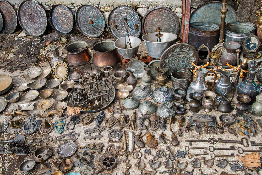 Souvenirs for sale in the old market of Ioannina, Greece - obrazy, fototapety, plakaty 