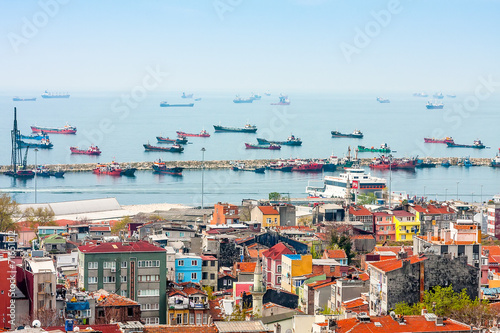 Ships in the harbor of the Bosphorus in Istanbul