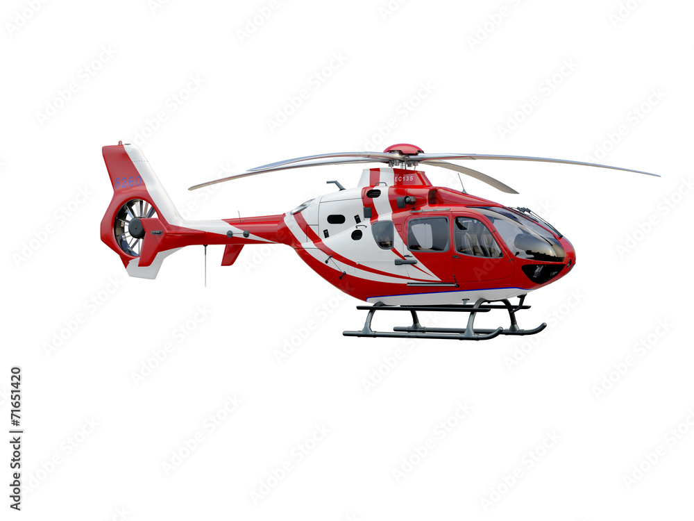 Red helicopter on white background