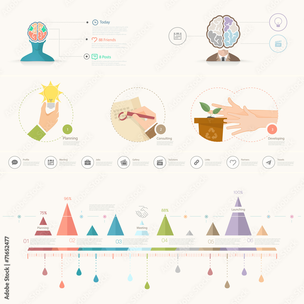 Set of infographics elements for slide presentation templates.