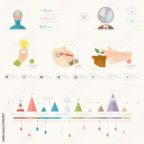 Set of infographics elements for slide presentation templates.