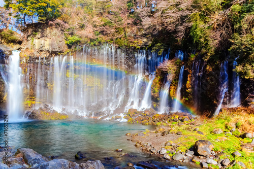 Shiraito no Taki waterfall with rainbow