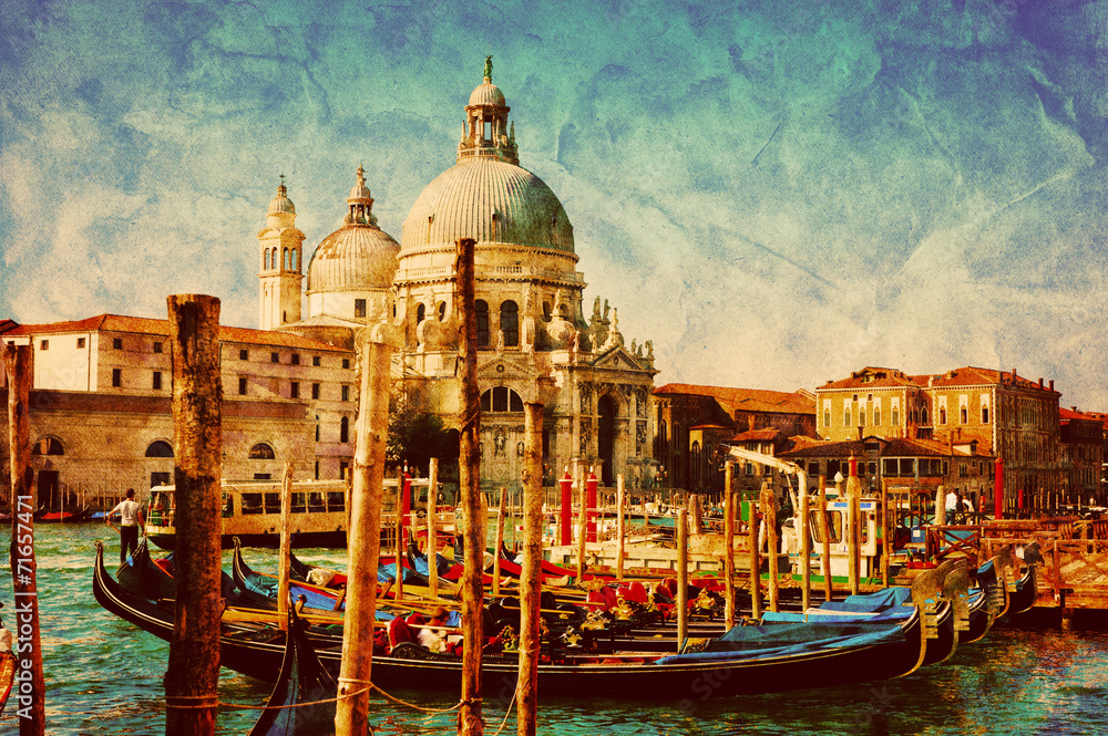 Naklejka premium Venice, Italy. Gondolas on Grand Canal, Italian Canal Grande