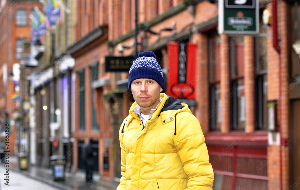 Fototapeta premium Young boy outdoors in winter clothes