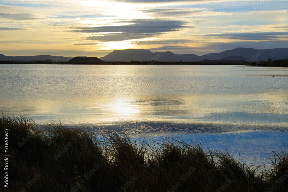 Sunrise landscape around Lake Myvatn