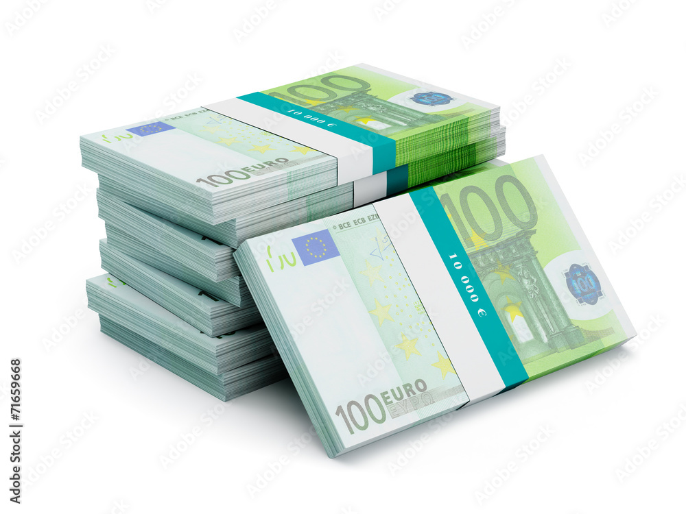 Stack of 100 euro banknotes bundles isolated Stack of 100 euro banknotes bundles isolated