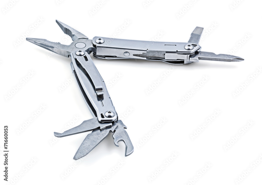 Metal multitool isolated on white Metal multitool isolated on white