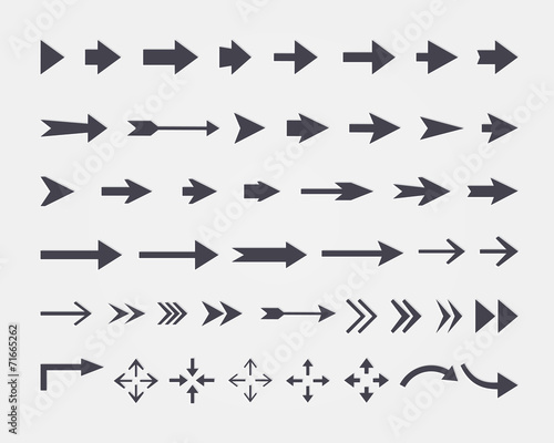 Vector set of different vector arrows isolated on white backgrou