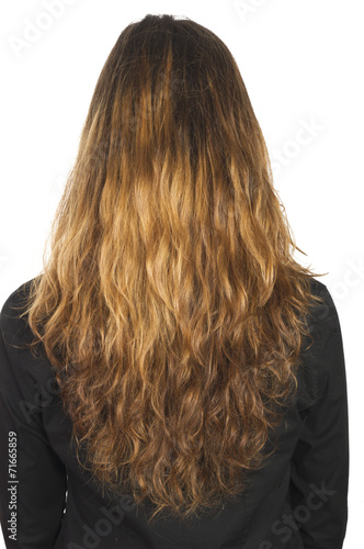 young girl with long hair on white