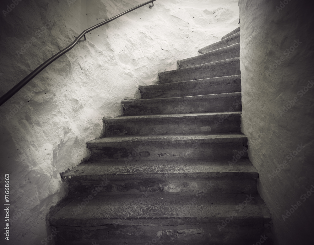 staircase with spooky light - obrazy, fototapety, plakaty 
