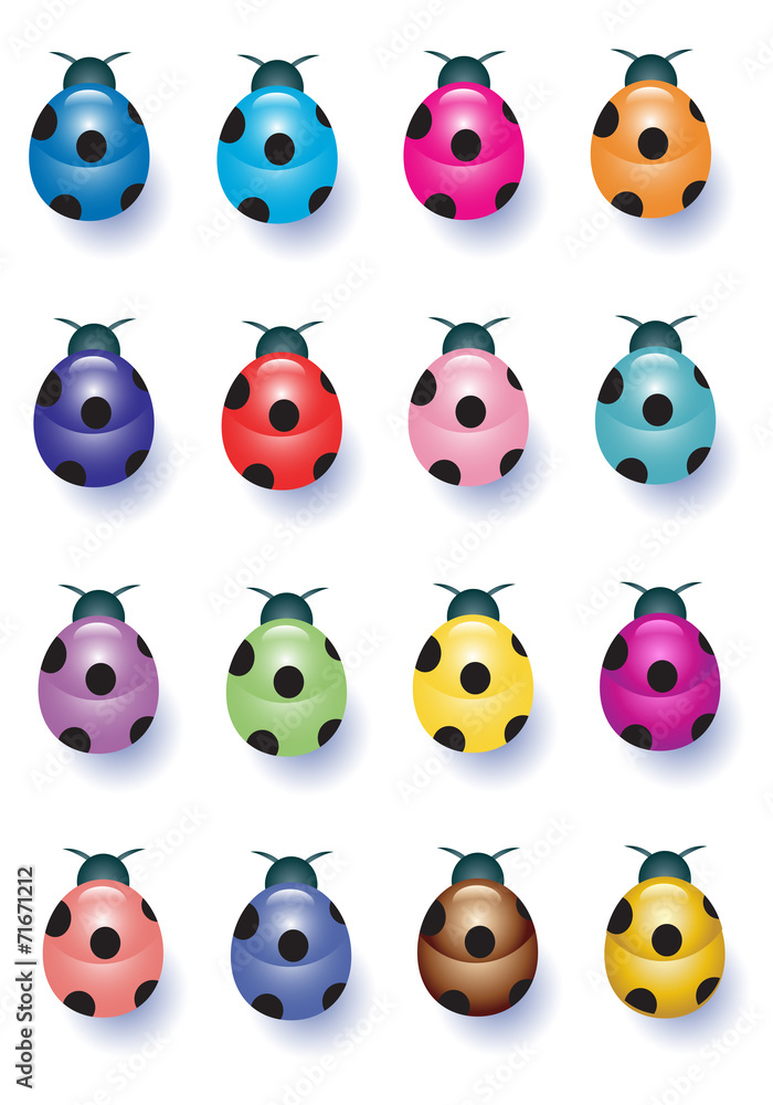 Fototapeta premium Sixteen Colorful Ladybugs