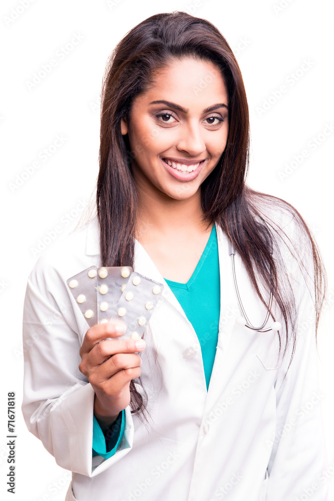 Doctor showing pills