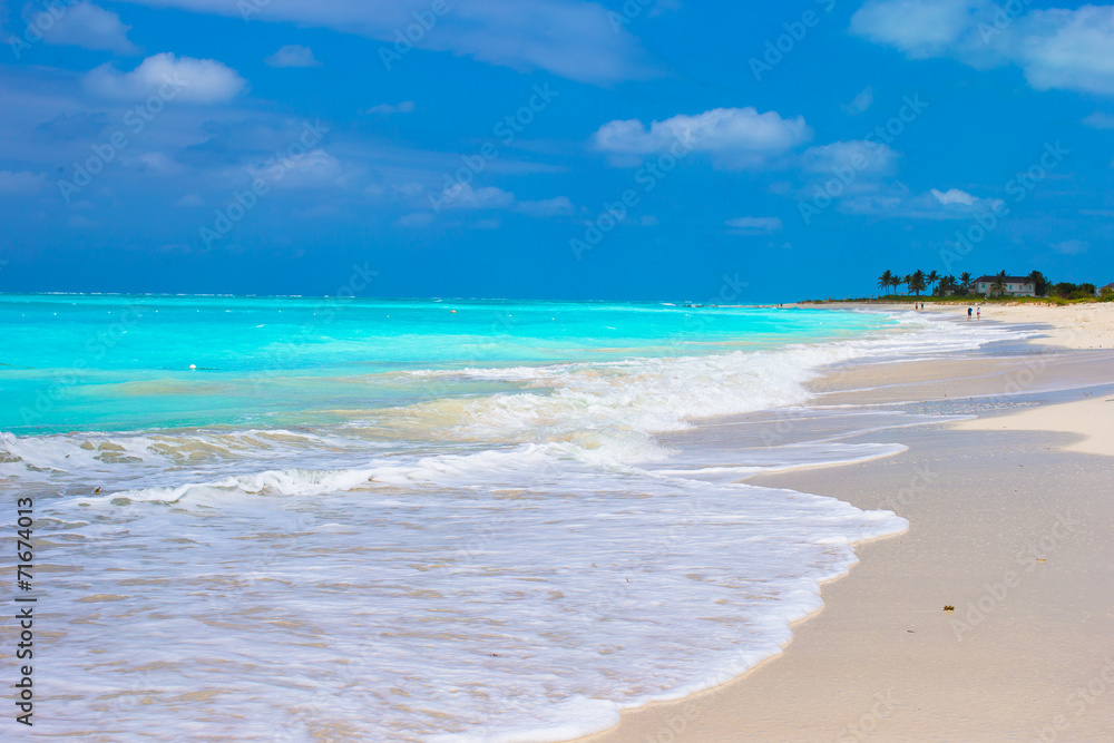 Perfect white beach with turquoise water on Caribbean island