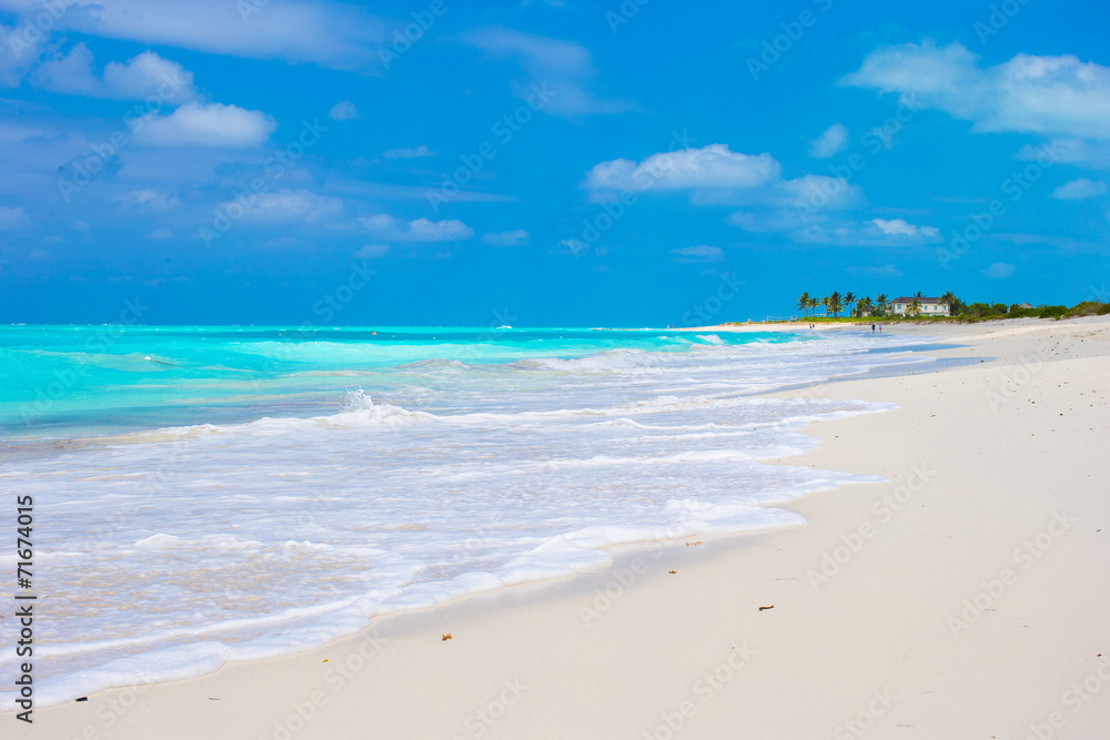 Perfect white beach with turquoise water on Caribbean island