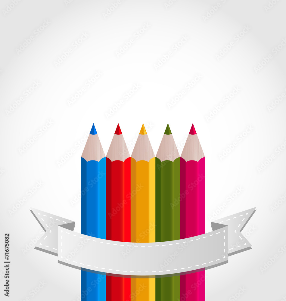 Colorful pencils with ribbon, on white background Colorful pencils with ribbon, on white background