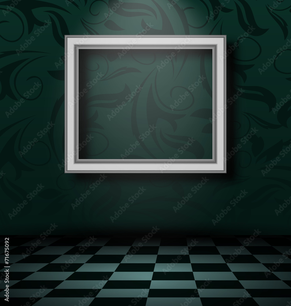 Picture frame in dark empty interior Picture frame in dark empty interior