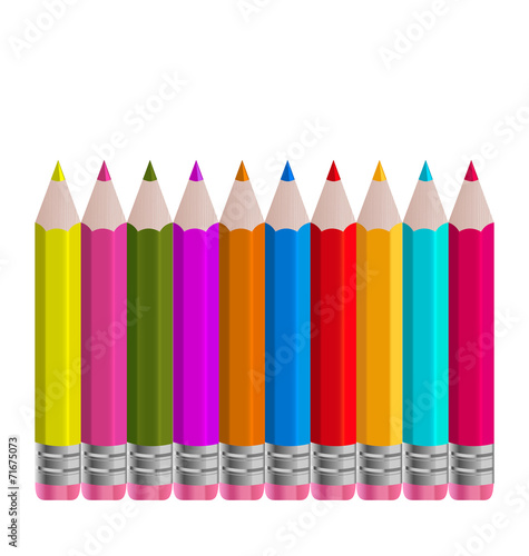 Set colorful vertical pencils isolated on white background