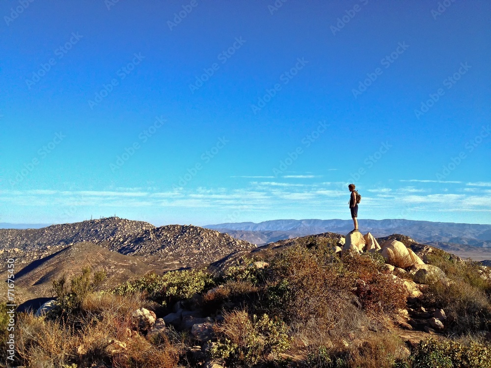 Lone Hiker on Mountain Summit, Iron Mountain, Poway, California