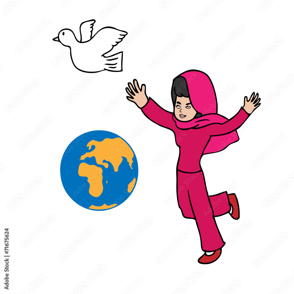 Fototapeta premium Musilm girl globe and peace