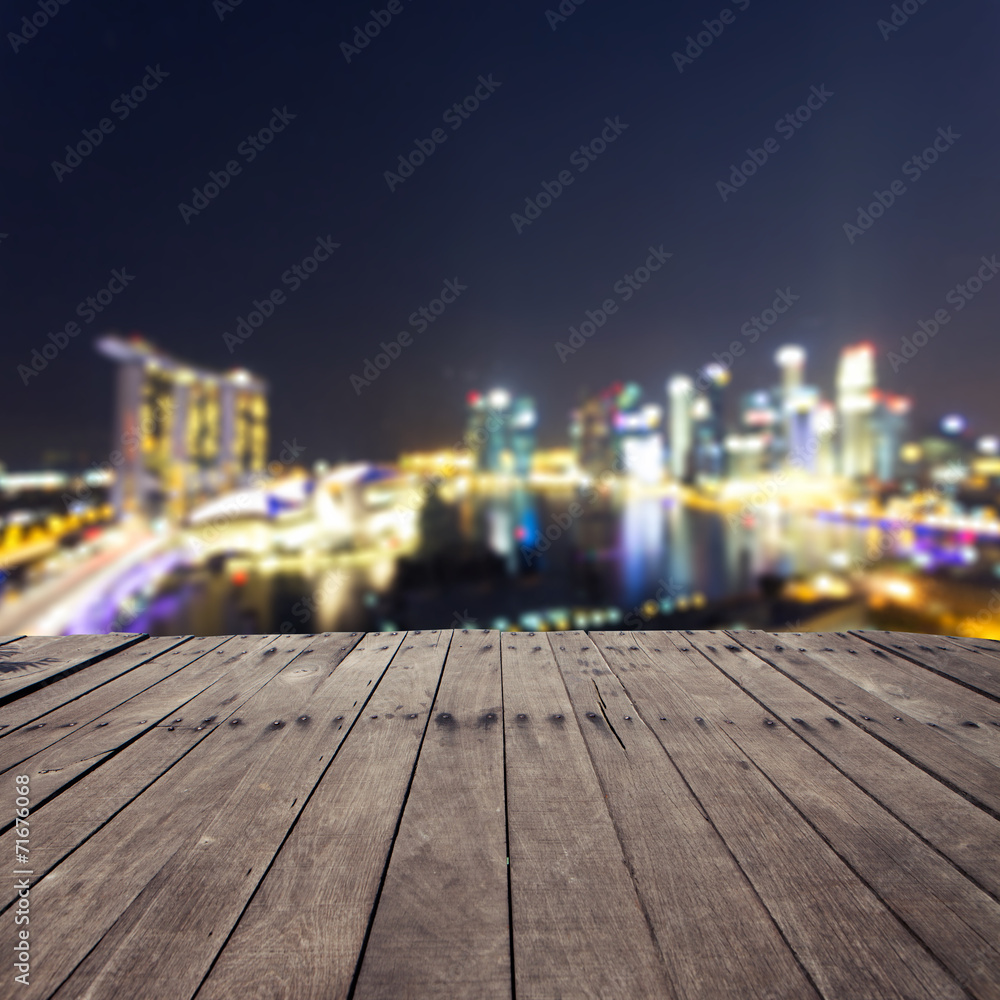 wooden board and cityscape of singapore
