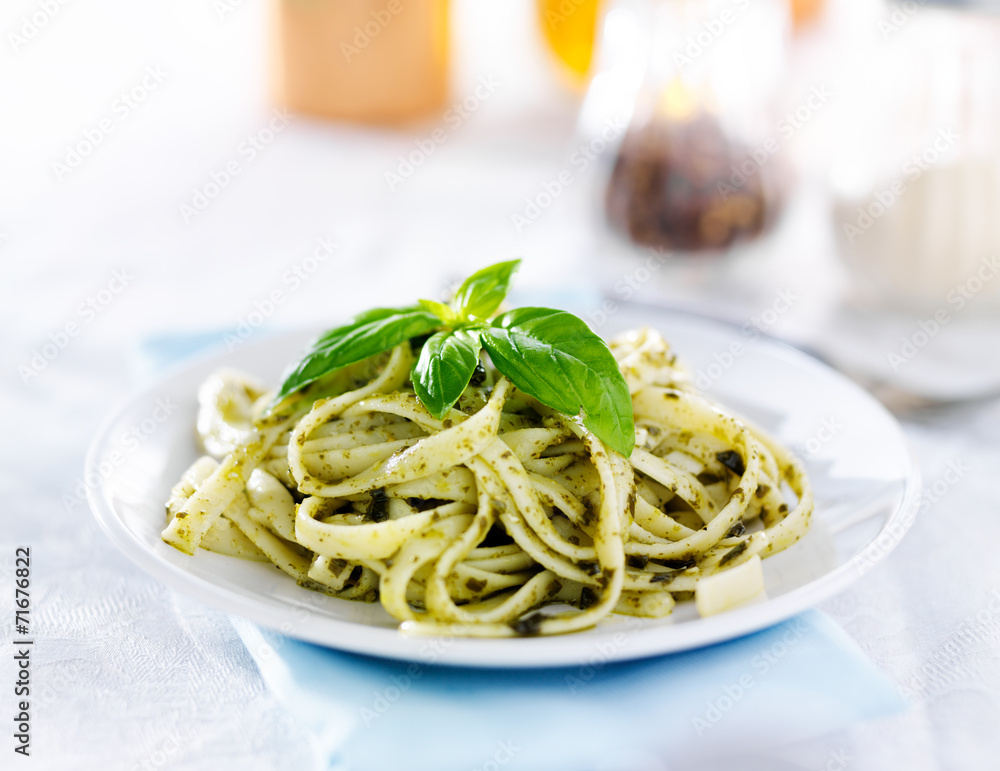 italian fettuccine in basil pesto sauce italian fettuccine in basil pesto sauce