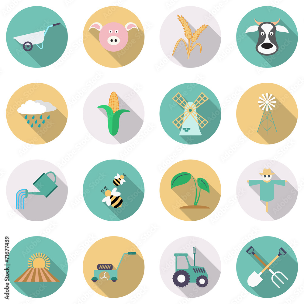 Agriculture and farming flat vector icons. Agriculture and farming flat vector icons.