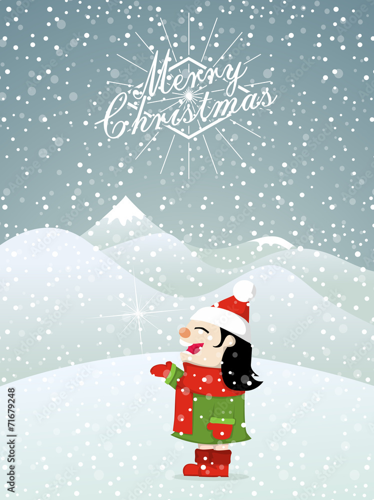 Christmas background little girl enjoying snow Christmas background little girl enjoying snow