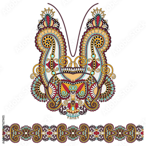 Neckline ornate floral paisley embroidery fashion design, ukrain