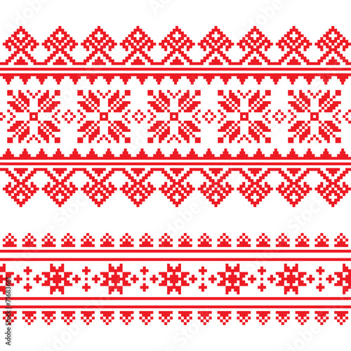 Traditional folk knitted red embroidery pattern from Ukraine