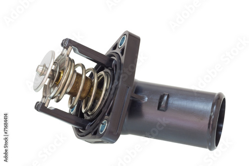 thermostat with a pipe on a white background engine parts