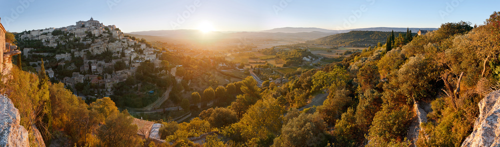 Panorama of famous Gordes village sunrise view, Provence, France - obrazy, fototapety, plakaty 