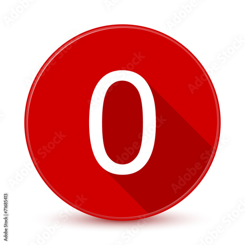 Red 0 flat icon with long shadow