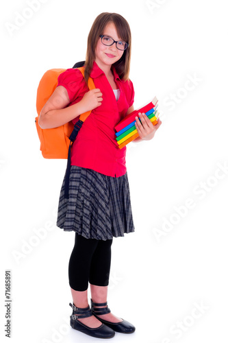 Standing schoolgirl holding books
