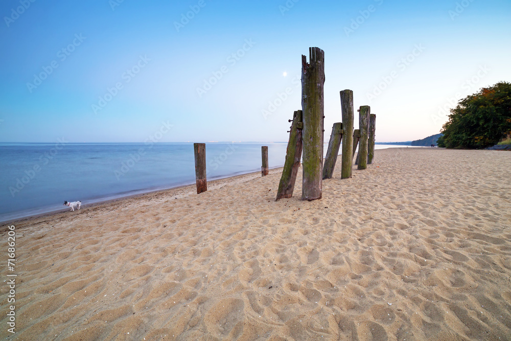 Fototapeta premium Full moon at Baltic sea beach, Poland