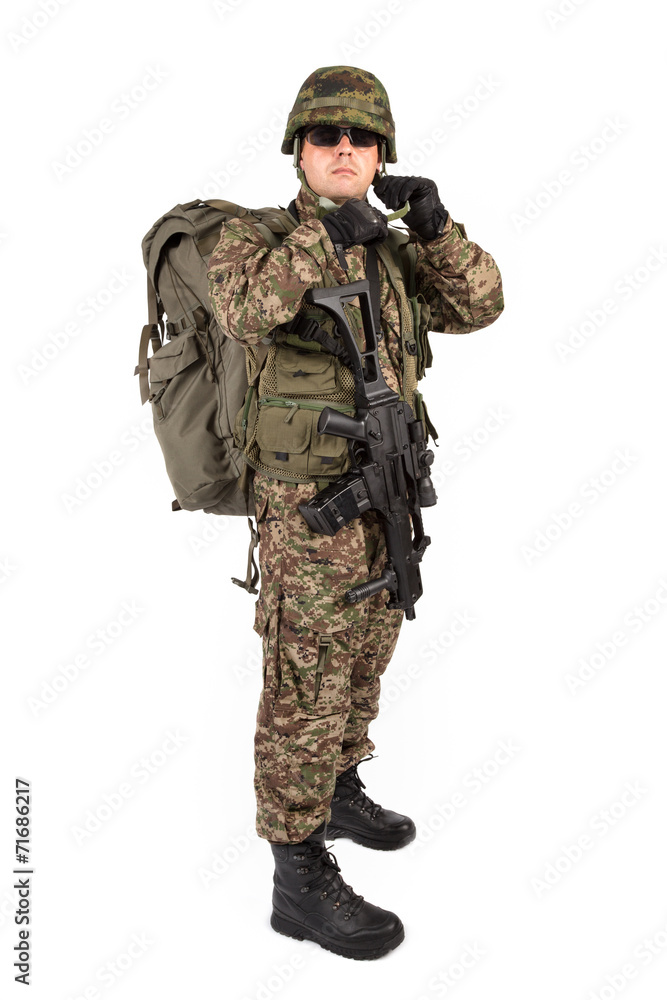 Soldier with rifle on a white background Soldier with rifle on a white background