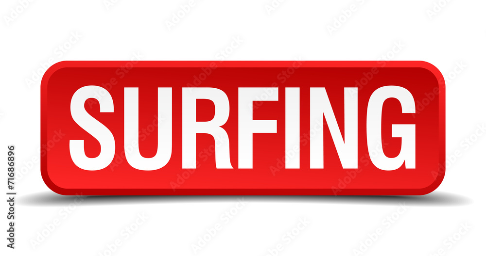 Surfing red 3d square button isolated on white Surfing red 3d square button isolated on white