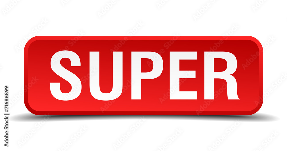 Super red 3d square button isolated on white Super red 3d square button isolated on white