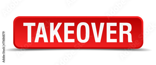 Takeover red 3d square button isolated on white