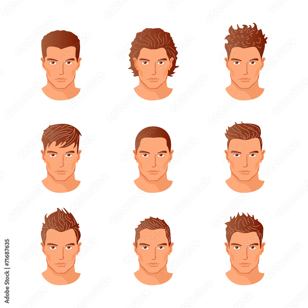 Set different hair style young men portraits isolated vector Set different hair style young men portraits isolated vector