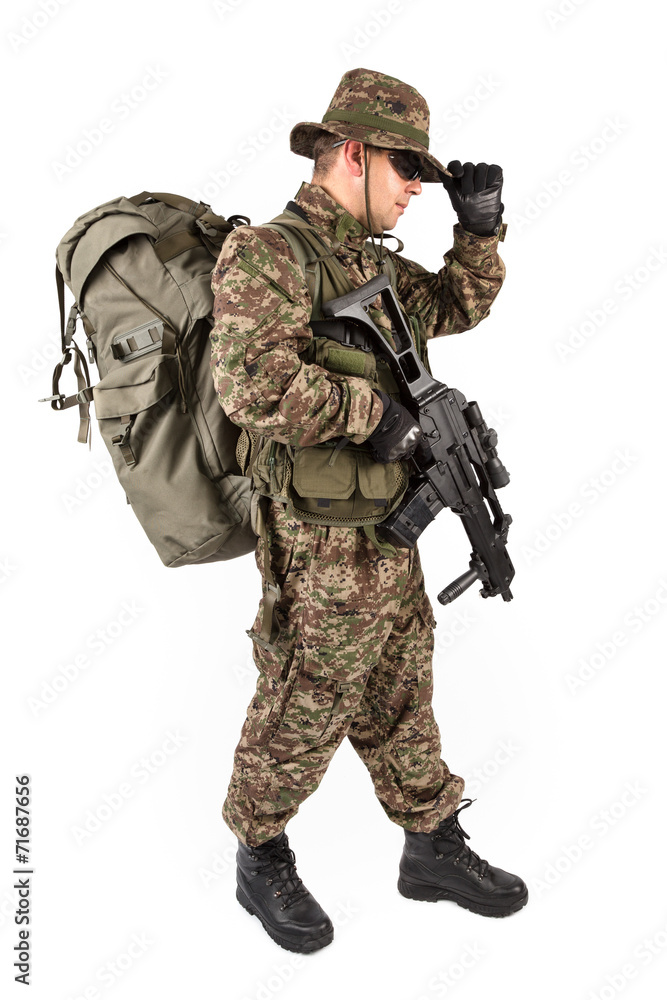 Soldier with rifle on a white background Soldier with rifle on a white background