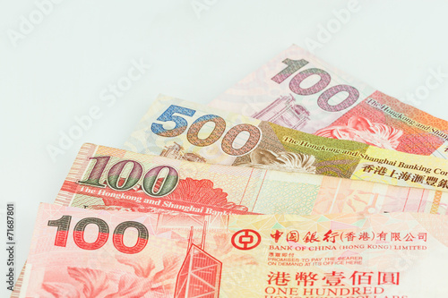 Hong Kong dollars on white background