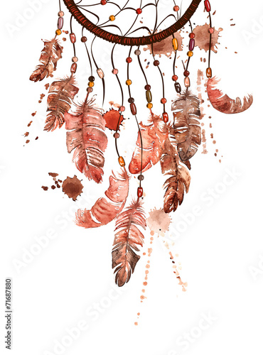 Watercolor illustration with dreamcatcher