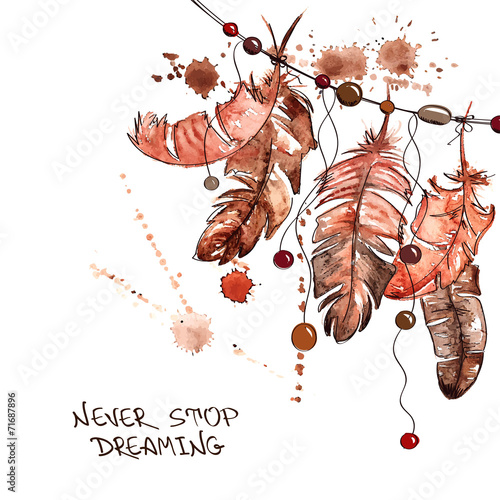 Watercolor hanging bird feathers