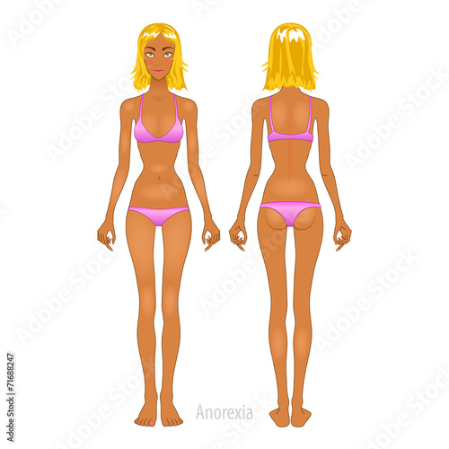 Fat and thin woman, vector illustration, normal, anorexia body