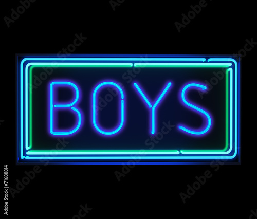 Boys neon sign illuminated over dark background